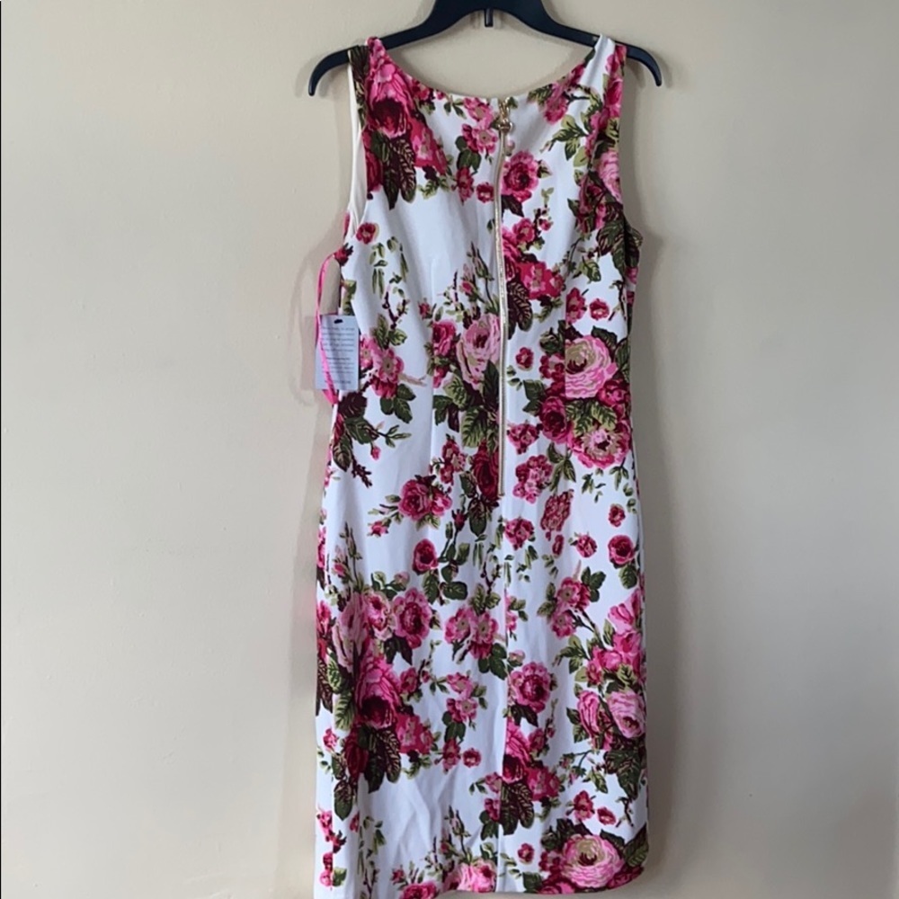 New Betsey Johnson Roses Floral Dress White Pink Size 10 Body Con Short Mini - Picture 4 of 8